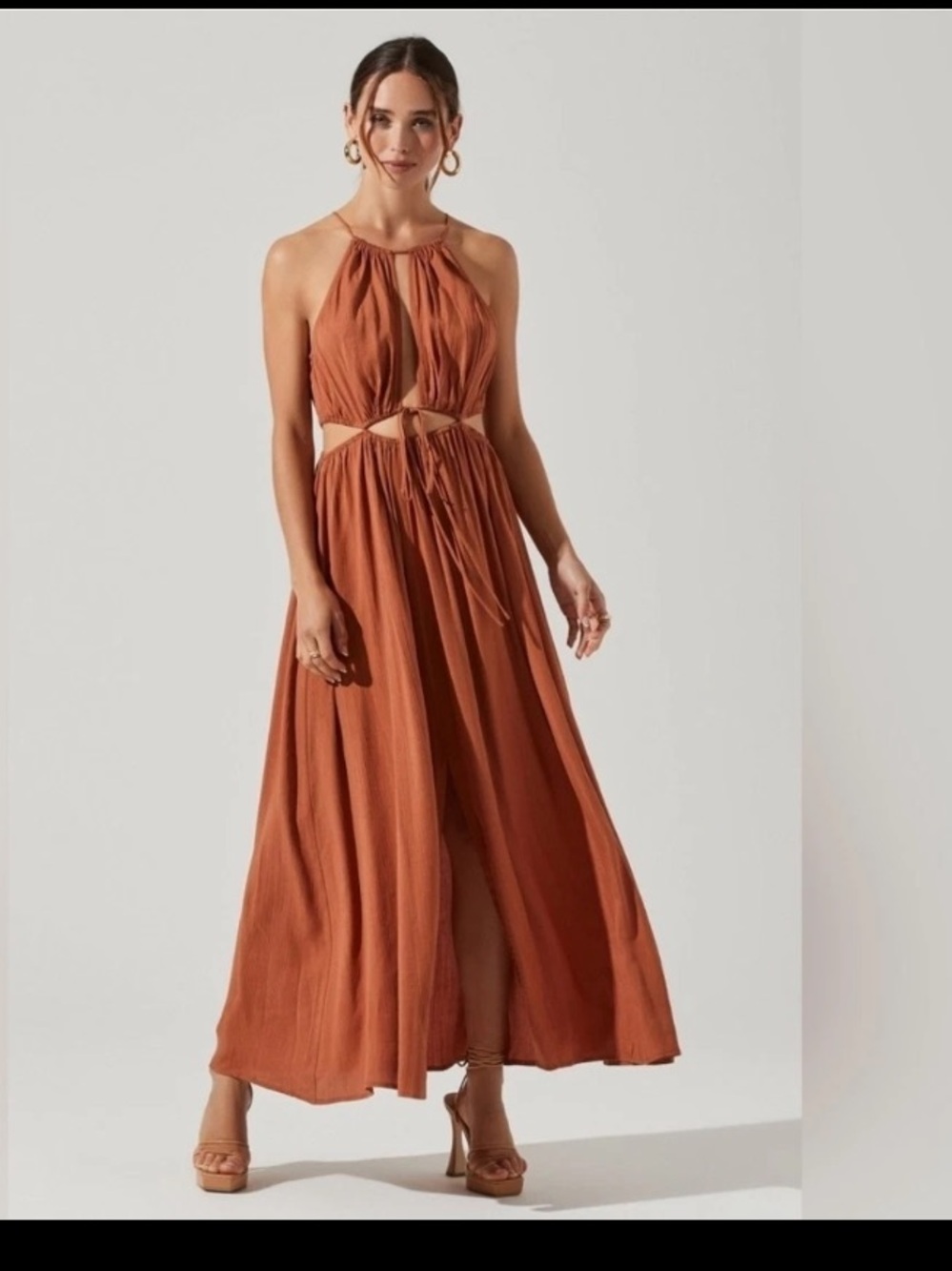 Astr The Label Rust-Brown Halter Maxi Dress